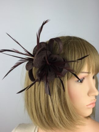 Elegant Brown Fascinator with Biot Feathers