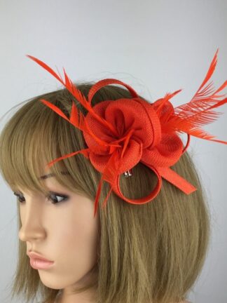 Orange Biot Feather Flower Fascinator