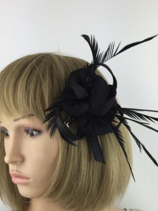 Black Fascinator - Flower with Biot Feathers