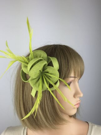 Lime Green Flower Fascinator with Biot Feathers