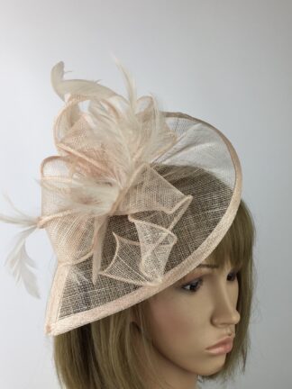 Champagne Nude Teardrop Fascinator with Feathers for Weddings & Races