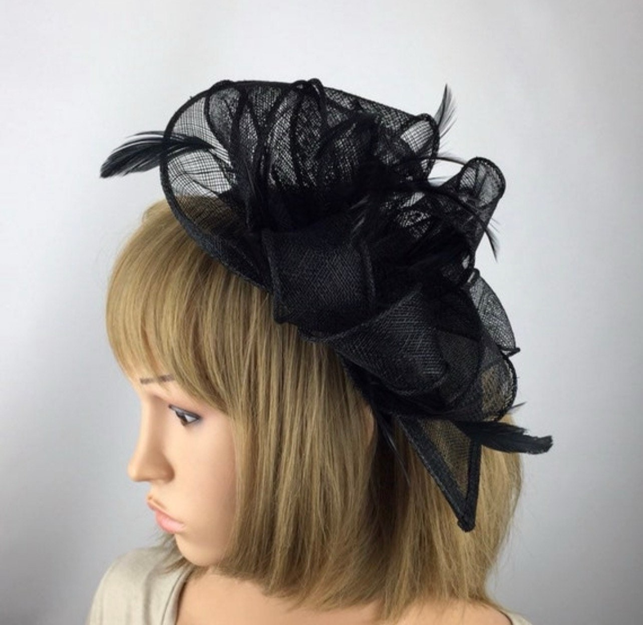 Black Fascinator Sinamay Teardrop - Image 2