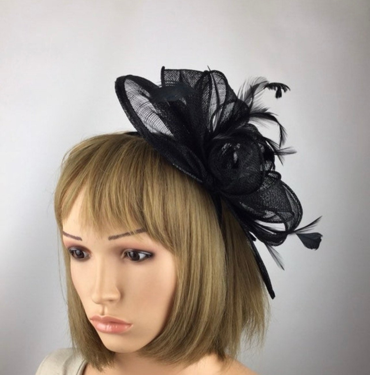 Black Fascinator Sinamay Teardrop - Image 3