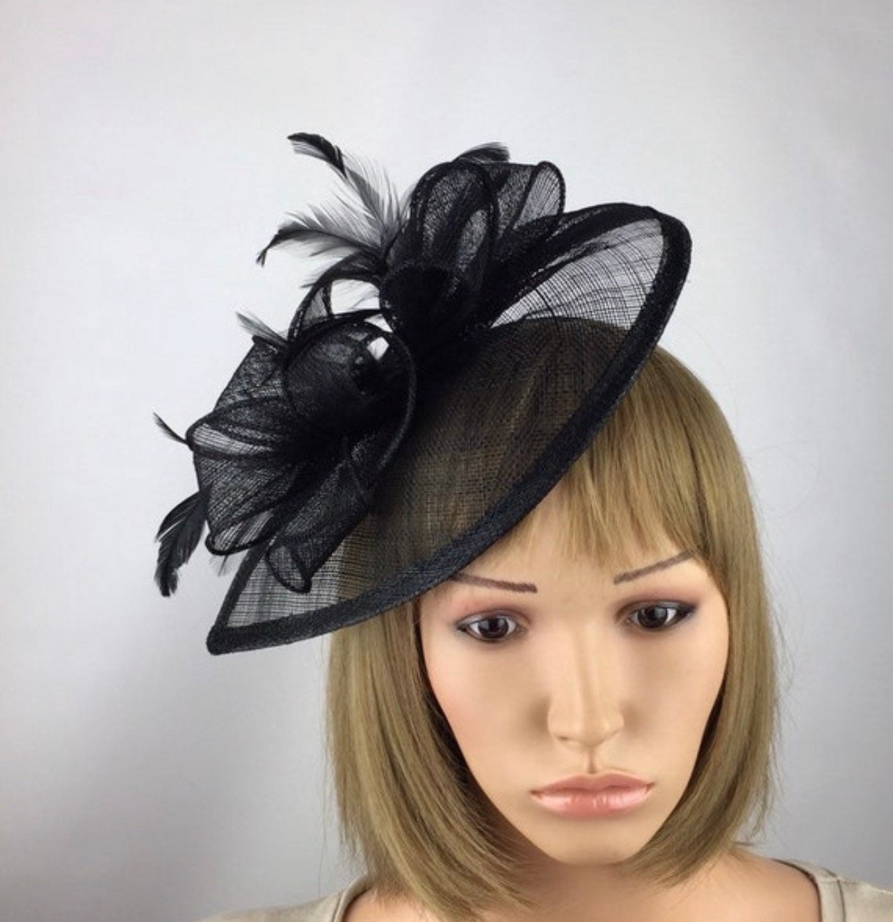 Black Fascinator Sinamay Teardrop - Image 4