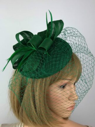 Green Fascinator Pillbox Fascinator Hat with Face Veil