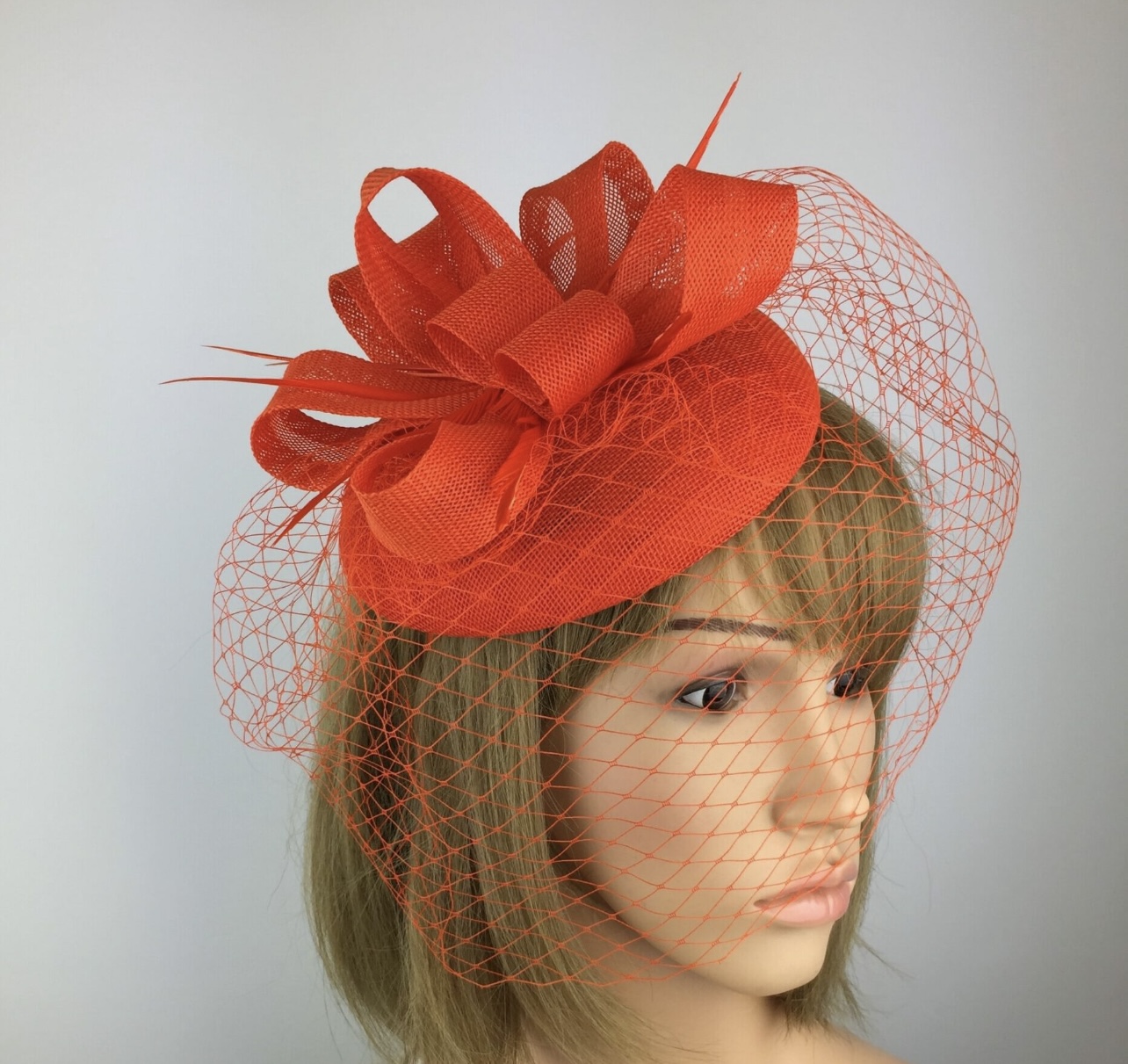 Elegant Orange Veil Hat ORANGE MINI GLITTER TOP HAT HEADBAND VEIL LADIES BURLESQUE  main image 2