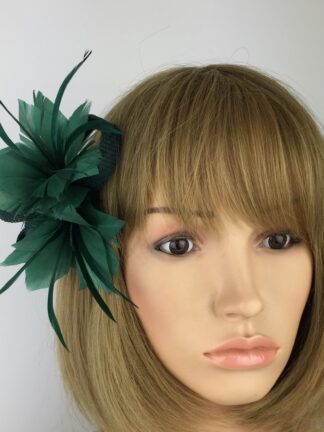 Dark Green Fascinator Dark Green Feather Flower Hair Clip