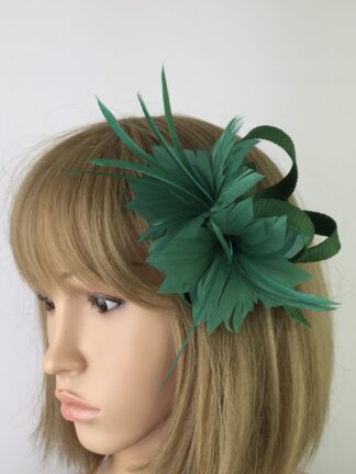 Emerald Green Feather Flower Fascinator Clip & Corsage