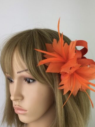 Orange Feather Flower Fascinator Clip