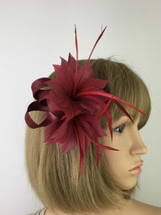 Burgundy Fascinator Burgundy Feather Flower Hair Clip