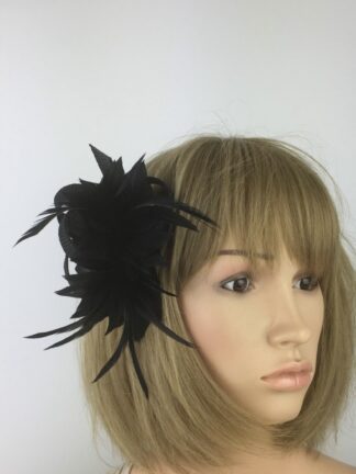 Black Feather Flower Fascinator Clip