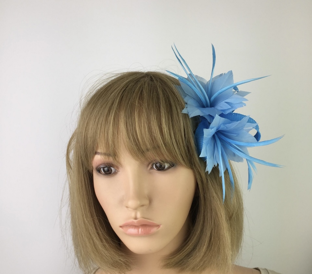 Sky Blue Feather Flower Fascinator Clip - Image 3