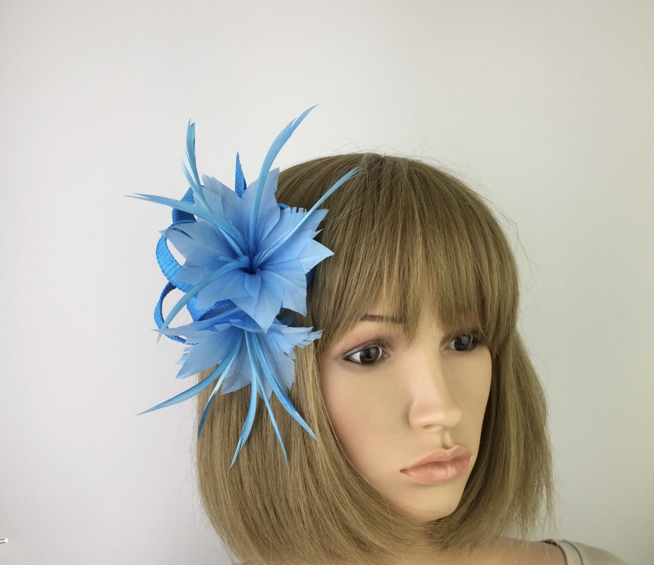 Sky Blue Feather Flower Fascinator Clip
