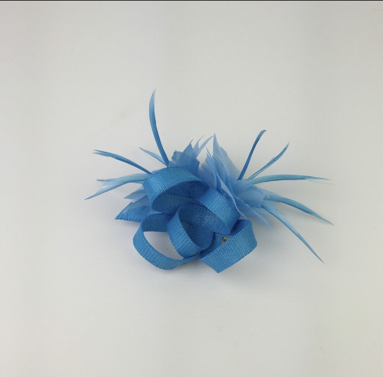 Sky Blue Feather Flower Fascinator Clip - Image 9