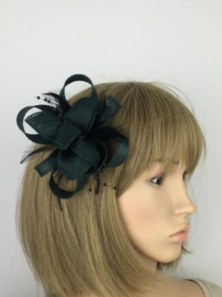 Dark Green Sinamay Flower Fascinator – Clip or Brooch