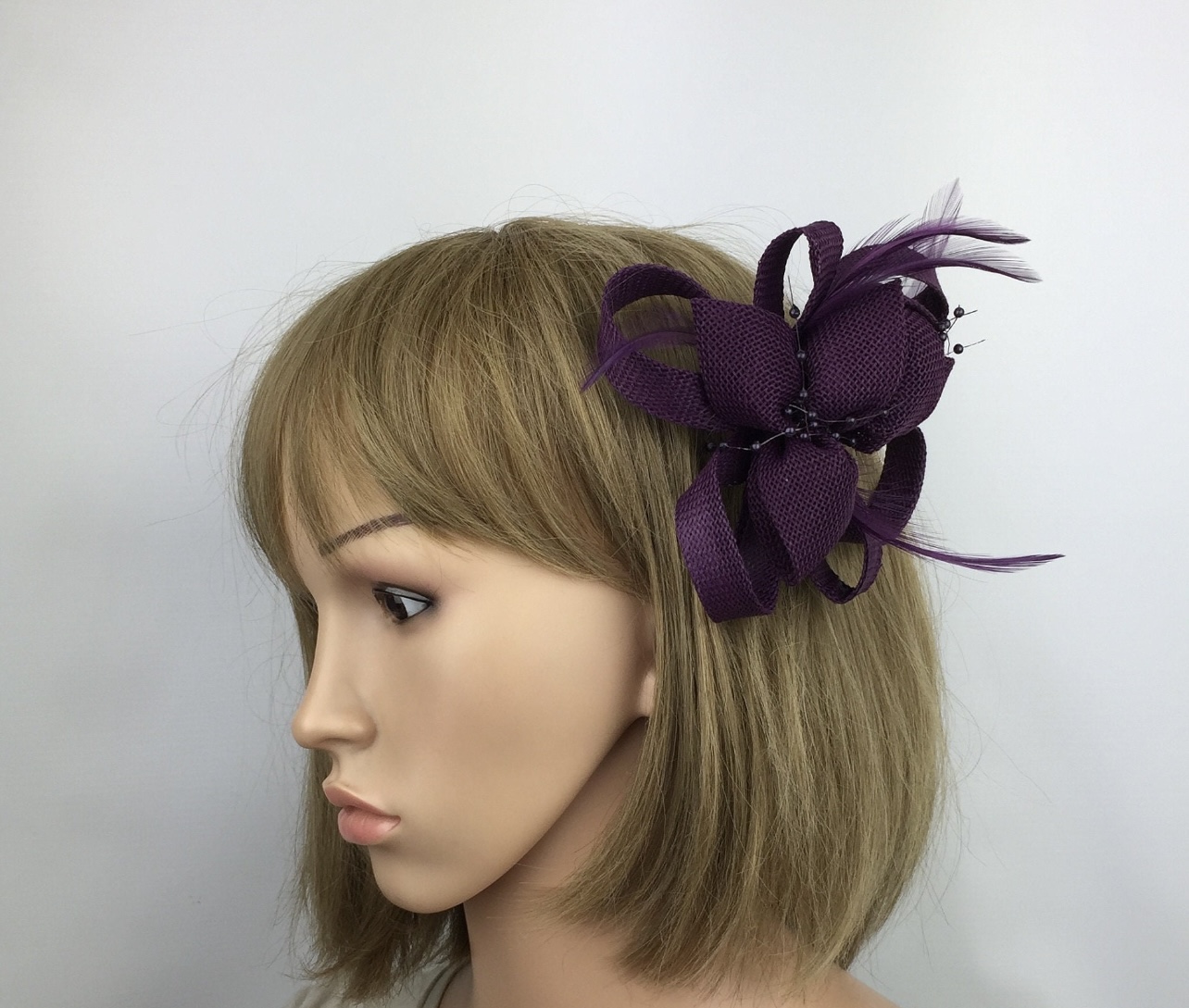 Purple Sinamay Flower Fascinator - Image 2