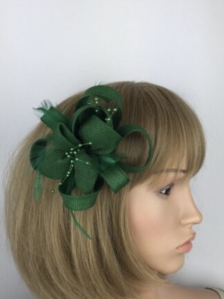 Green Fascinator Green Bead & Feathers