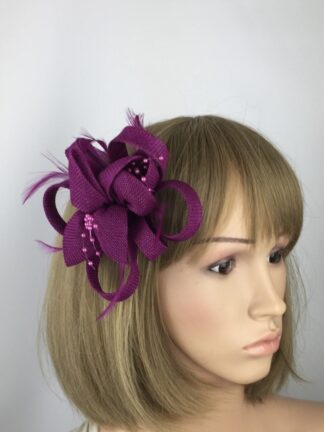 Magenta Fascinator Magenta Bead & Feathers