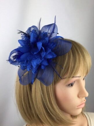 Royal Blue Fascinator Blue Crin Loops Feathers & Beads