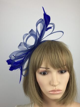 Royal Blue Fascinator - Loop Bow Fascinator with Feathers