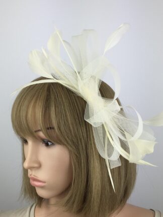 Ivory Cream Bow Fascinator with Loops and Feathers