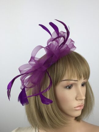 Magenta Bow Fascinator with Loops and Feathers