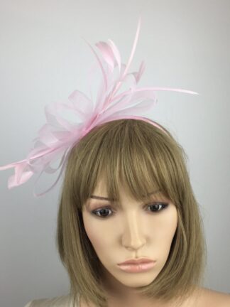 Light Pink Bow Fascinator with Loops and Feathers