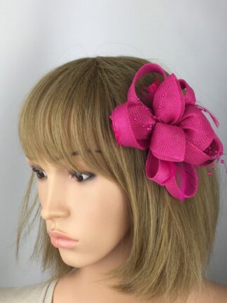 Fuchsia Pink Fascinator Pink Beads & Feathers