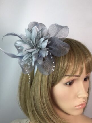 Grey Fascinator Crin Loops Feathers & Beads