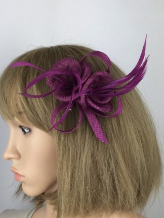 Magenta Sinamay Flower Fascinator with Biot Feathers