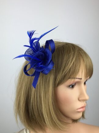 Royal Blue Sinamay Fascinator with Biot Feathers