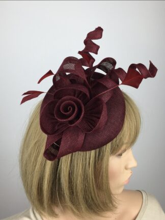 Burgundy Fascinator Flower and Bow Pillbox