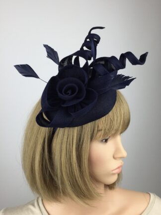 Navy Blue Fascinator Navy Flower and Bow Pillbox