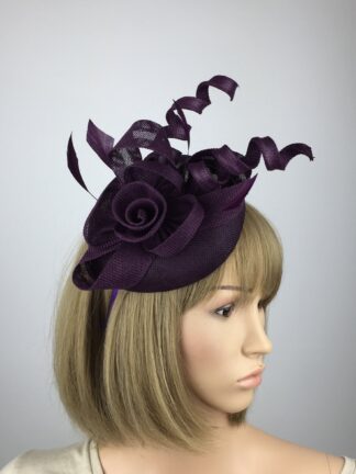Purple Fascinator Purple Flower and Bow Pillbox