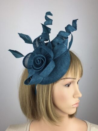 Teal Fascinator Teal Flower and Bow Pillbox