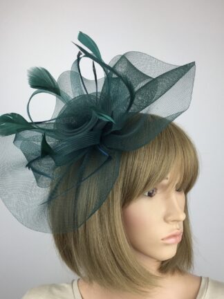 Dark Green Fascinator with Feathers