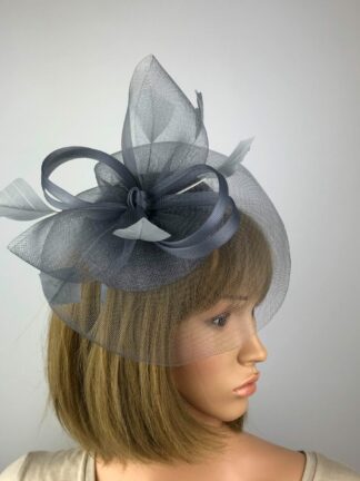 Grey Crin Fascinator with Diamond Shaped Feathers