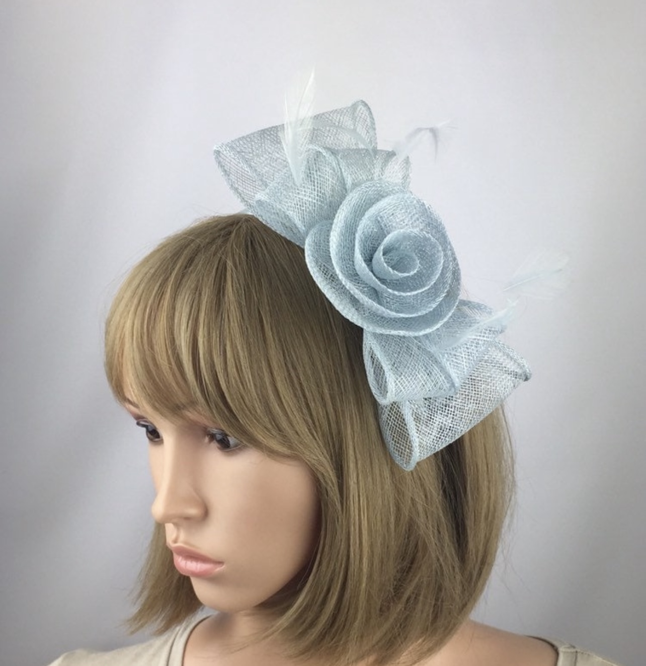 Blue Fascinator - Simple Sinamay Bow - Image 2