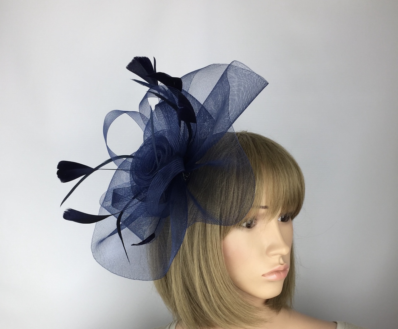 Navy Blue Crin Flower & Feathers Fascinator