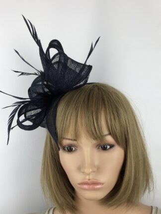 Navy Blue Fascinator - Large Sinamay Bow with biots