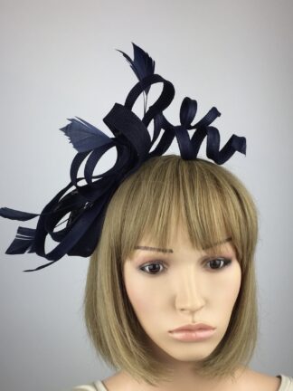 Elegant Navy Blue Twisted Bow Fascinator