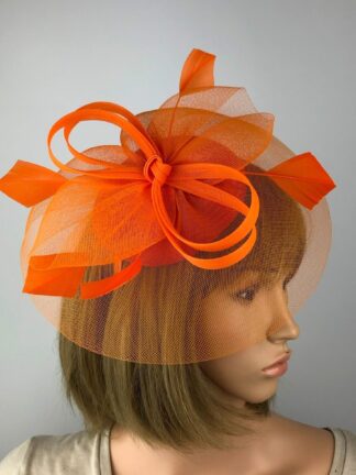 Orange Crin Fascinator with Diamond Shaped Feathers