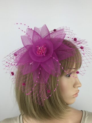 Fuchsia Pink Fascinator - Floral Net and Bead