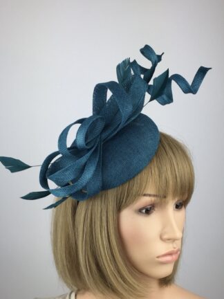 Teal Swirl Fascinator on Pillbox