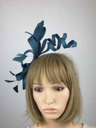 Teal Fascinator - Large Bow with Sinamay Twists