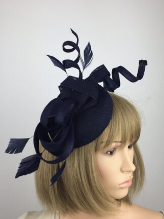 Navy Blue Twisted Swirl Pillbox Fascinator