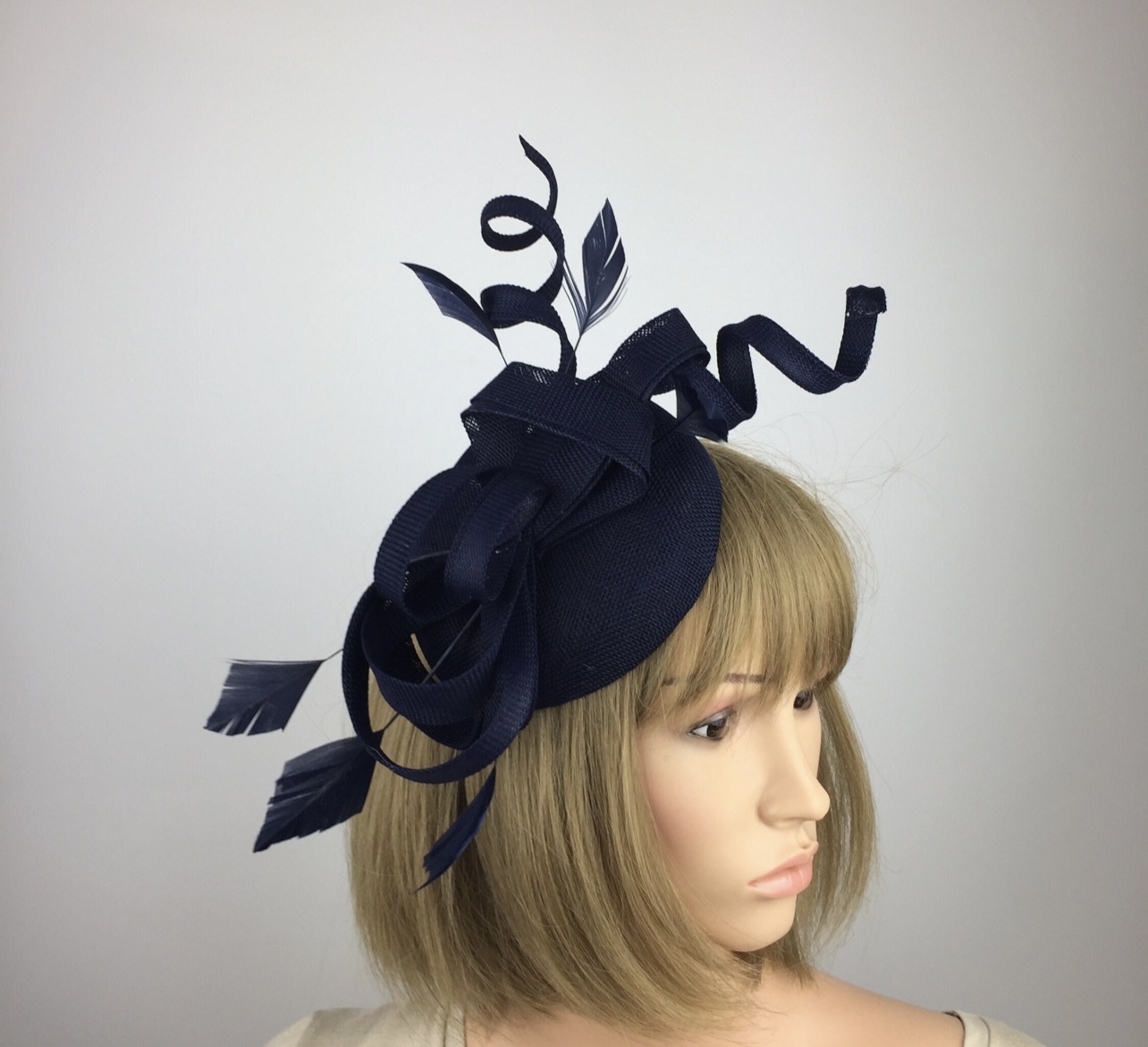Navy Blue Twisted Swirl Pillbox Fascinator