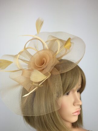 Gold Crin Flower & Feathers Fascinator