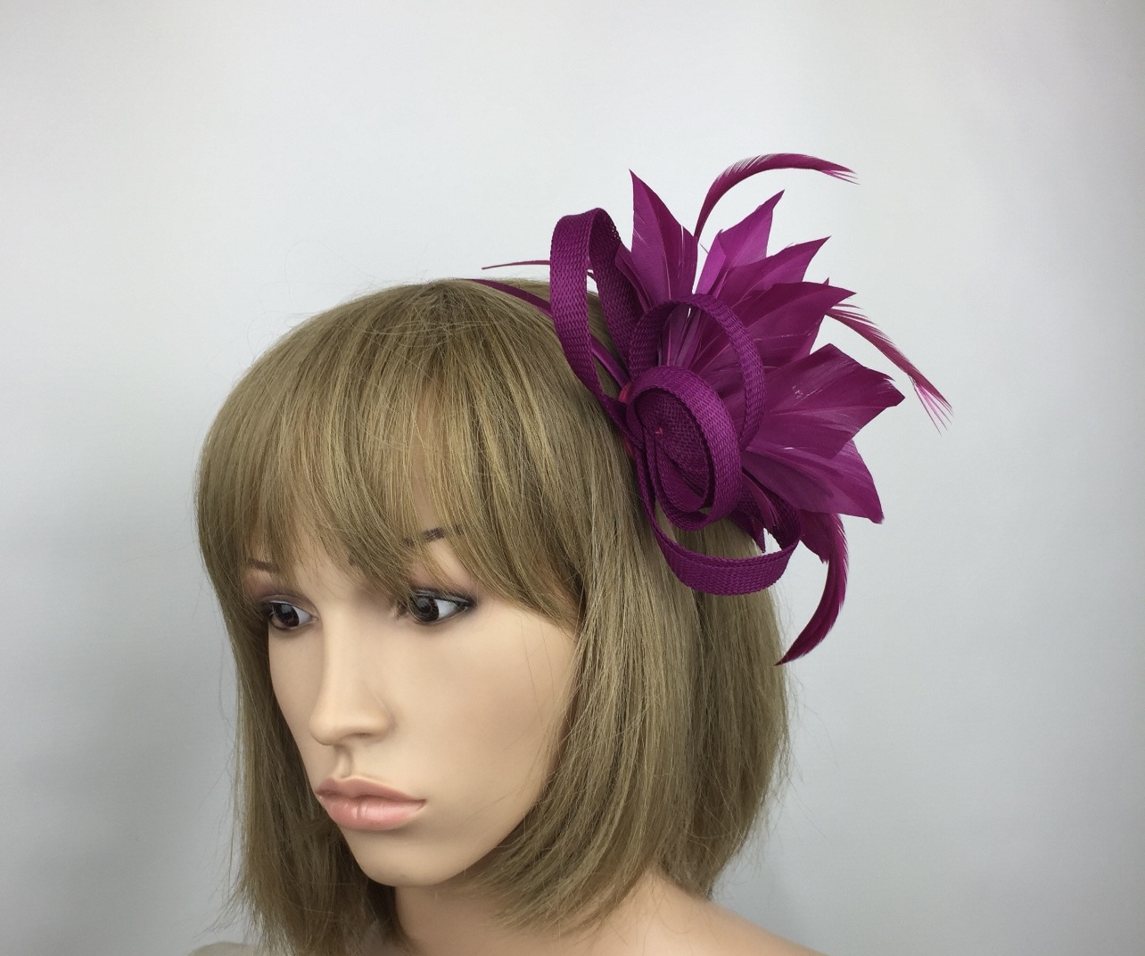 Handcrafted Magenta Feather Fascinator - Image 3