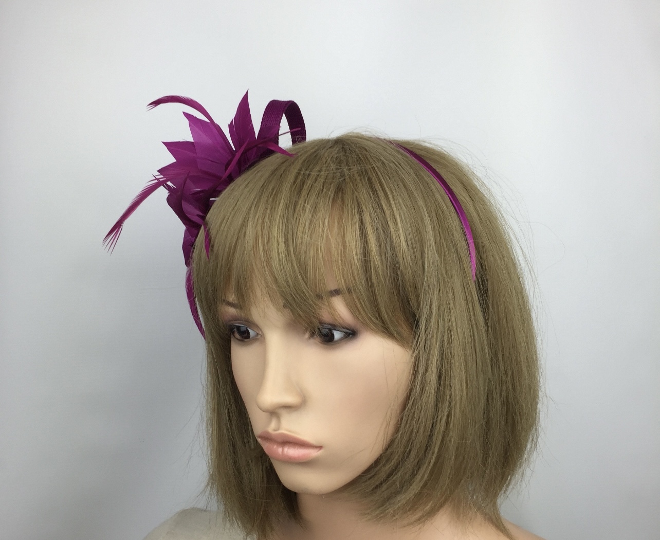 Handcrafted Magenta Feather Fascinator - Image 6